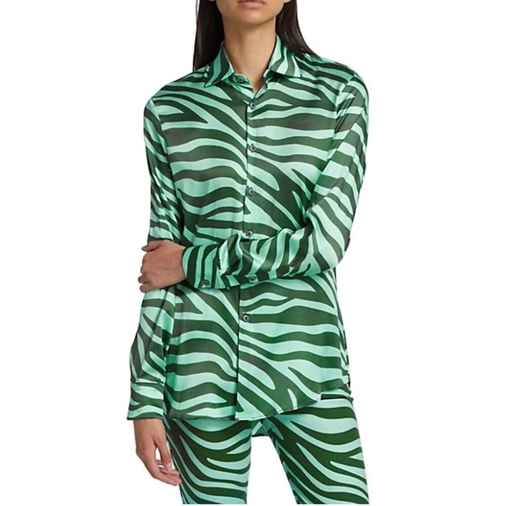 BruceGlen Mint Zebra Silk Button Up Shirt Size XS NWT
